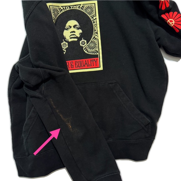 Obey Black Graphic Print Fleece Angela Davis Power Equality Hoodie Size Small - Picture 7 of 11